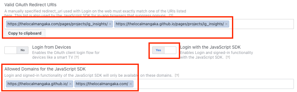 Redirect URLs and Enabling Javascript SDK